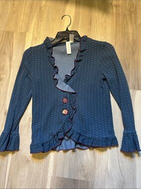 Matilda Jane Navy Polka Dot Ruffle Cardigan with Contrast Trim